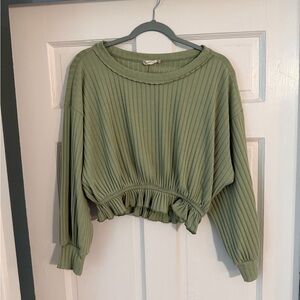 Altar'd State Green Ribbed Crew Neck Sweater